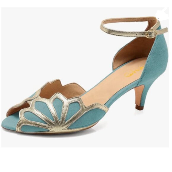 XYD Medium Turquoise Dance Ballroom Latin Jazz Kitten Heels Peep Toe Sandals - Picture 1 of 8